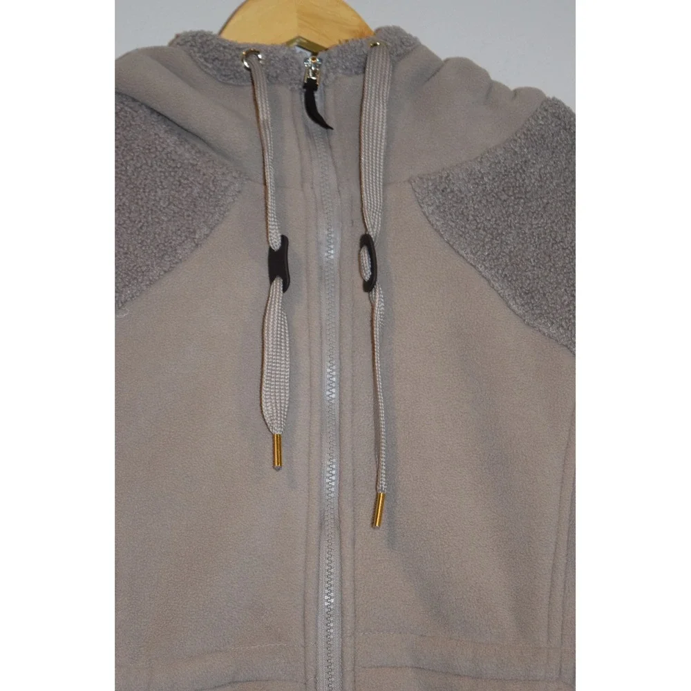 Kookaburra UGG Women's‎ Cozy Fleece Coat Hooded Zip Up Sherpa Trim Taupe Medium